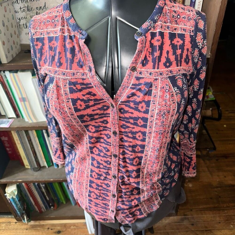 Lucky Brand XS western boho southwest short sleeve top
